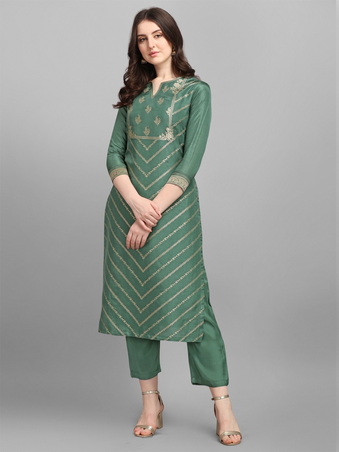 

Seerat Women Jacquard Placement Kurta With Palazzo, Green