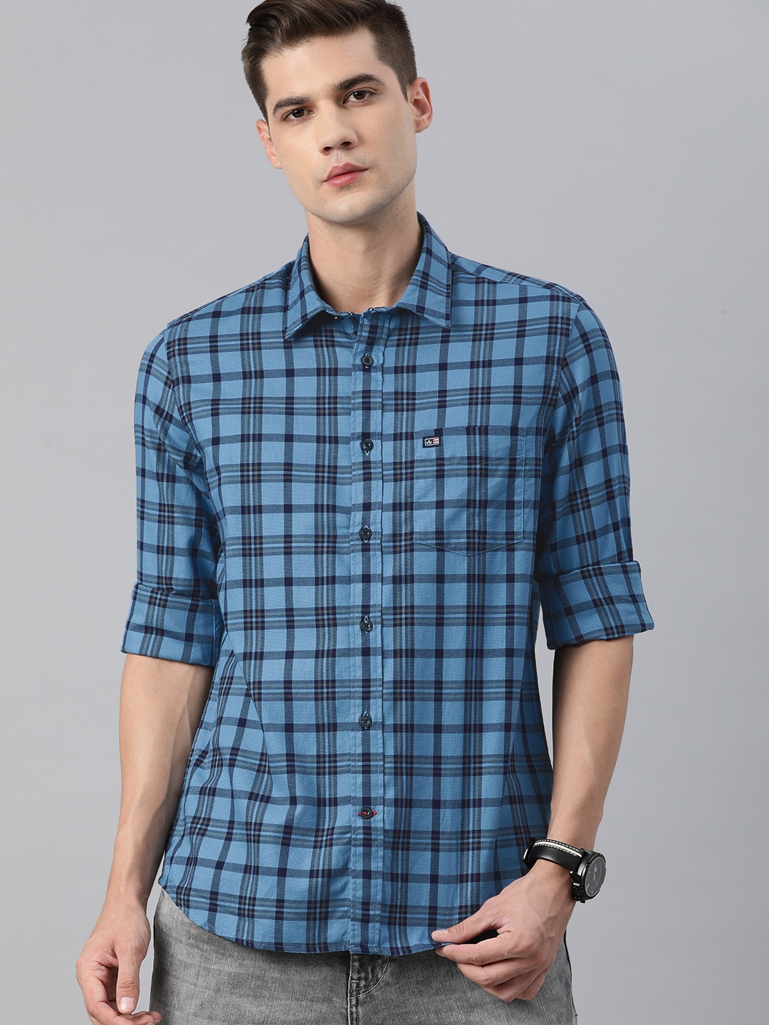 

Arrow Sport Men Blue Slim Fit Tartan Checked Pure Cotton Casual Shirt