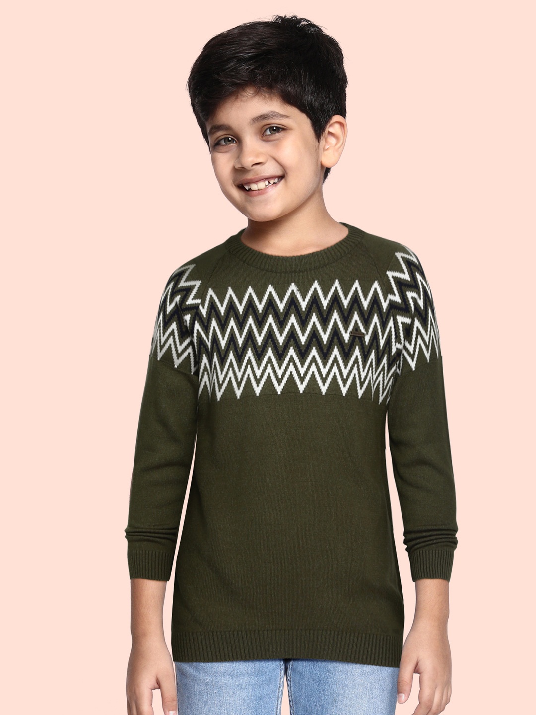 

Allen Solly Junior Boys Olive Green Self Design Pullover Acrylic Sweater