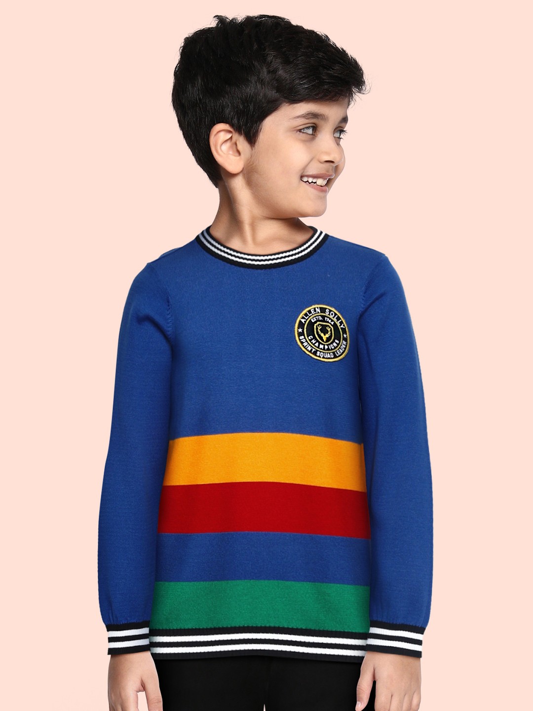 

Allen Solly Junior Boys Blue Striped Pullover Sweater