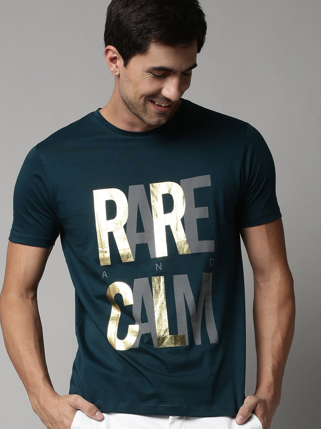 

RARE RABBIT Men Rings-4 Slim Fit Solid Polo Collar T-Shirt, Teal