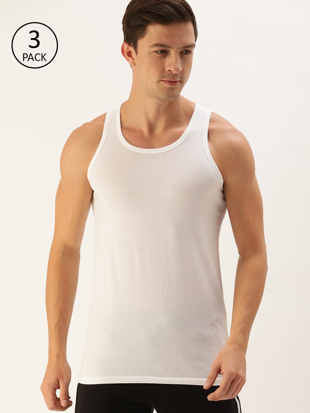 

ether Men Pack Of 3 White Ribbed Cotton Innerwear Vests ETHR-VST-PK3-001A
