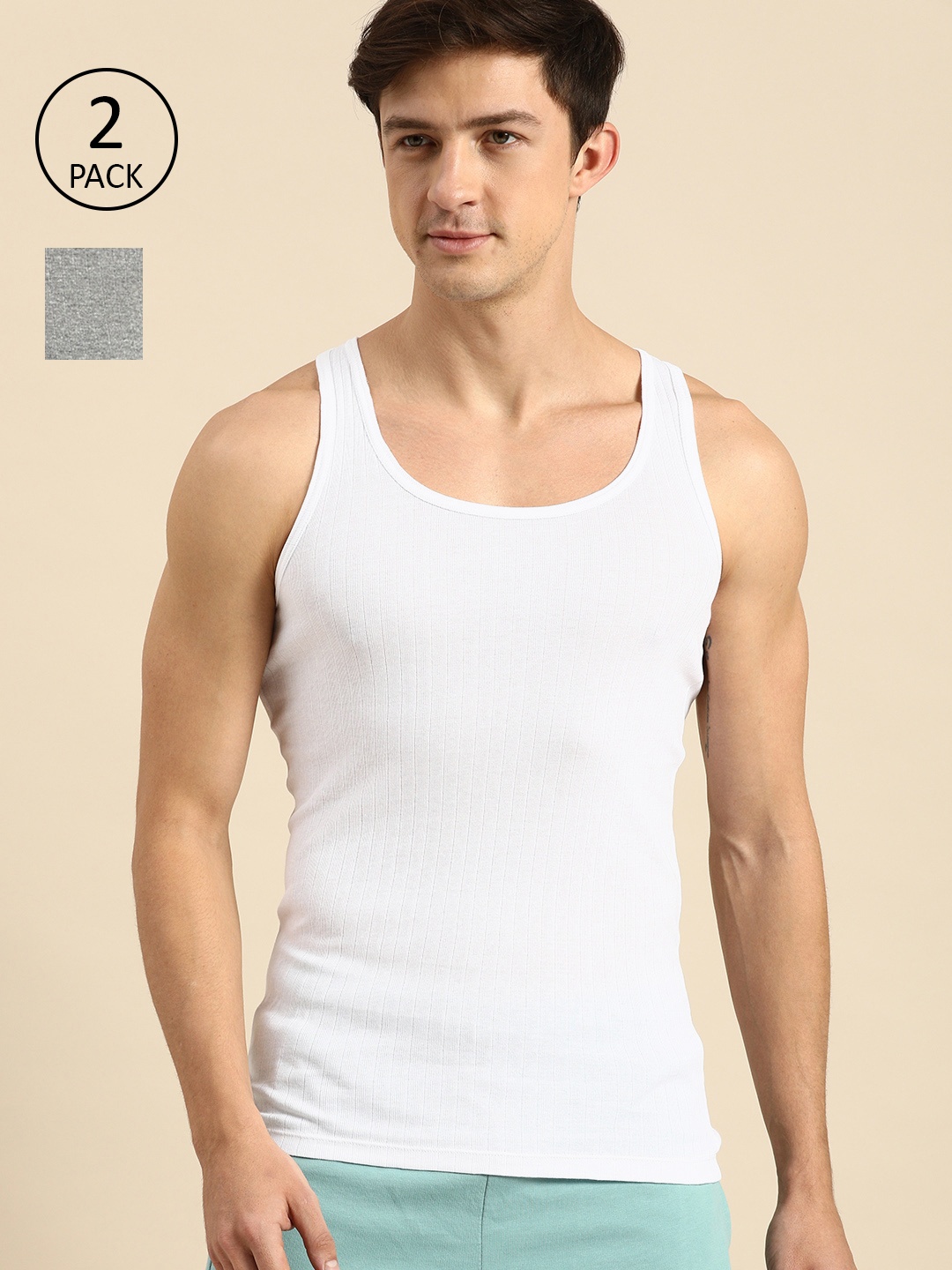 

ether Men Pack of 2 Pure Cotton Innerwear Vests, White