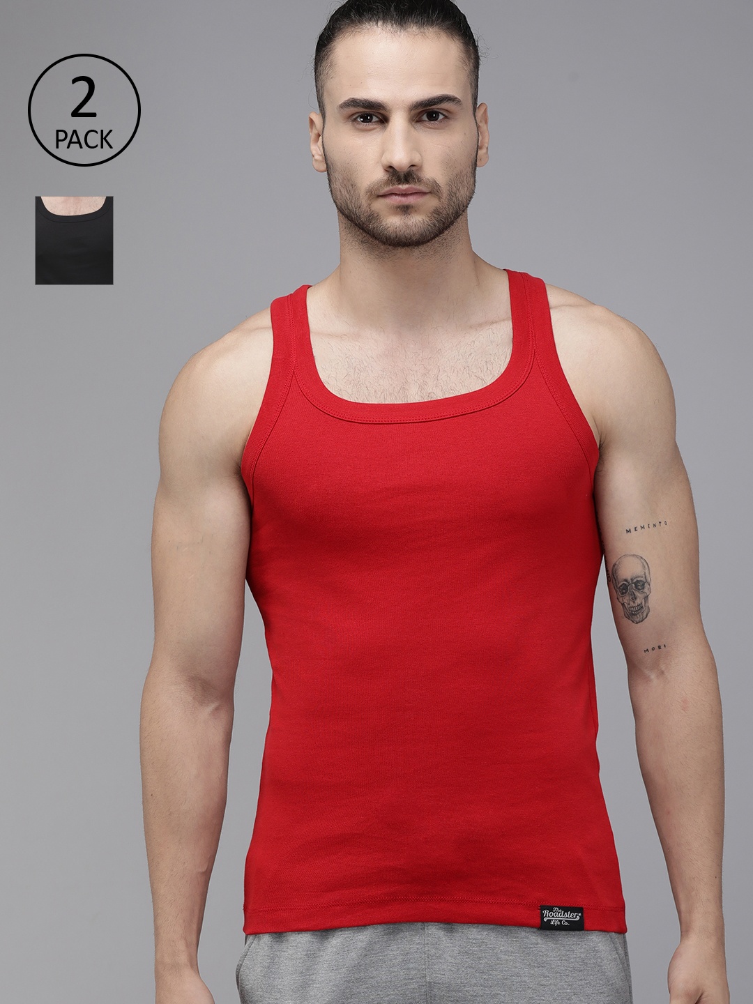 

Roadster Men Pack of 2 Solid Innerwear Vests RDST-RB-PK2-002D, Red
