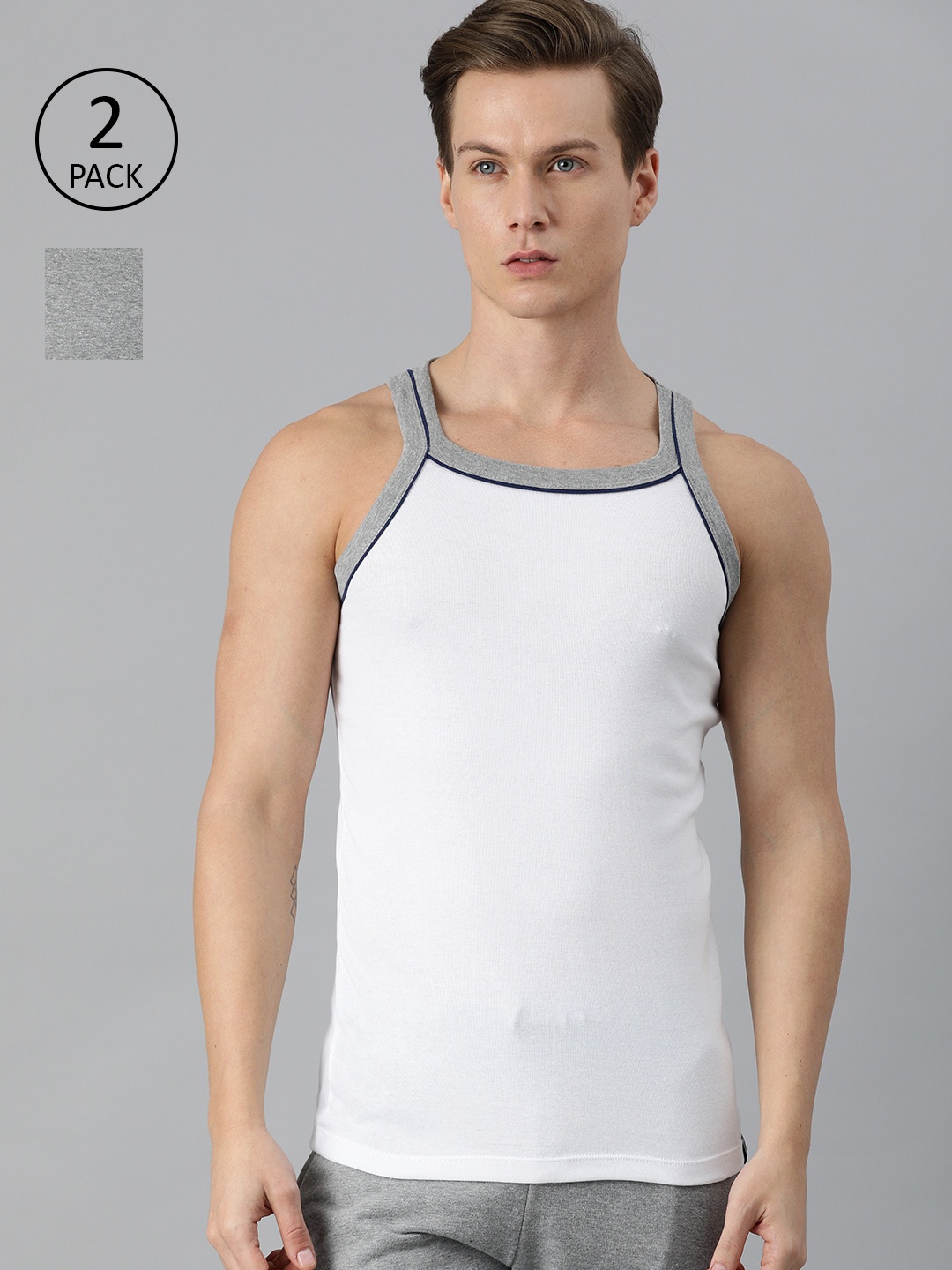 

Roadster Men Pack of 2 Solid Innerwear Vests, White