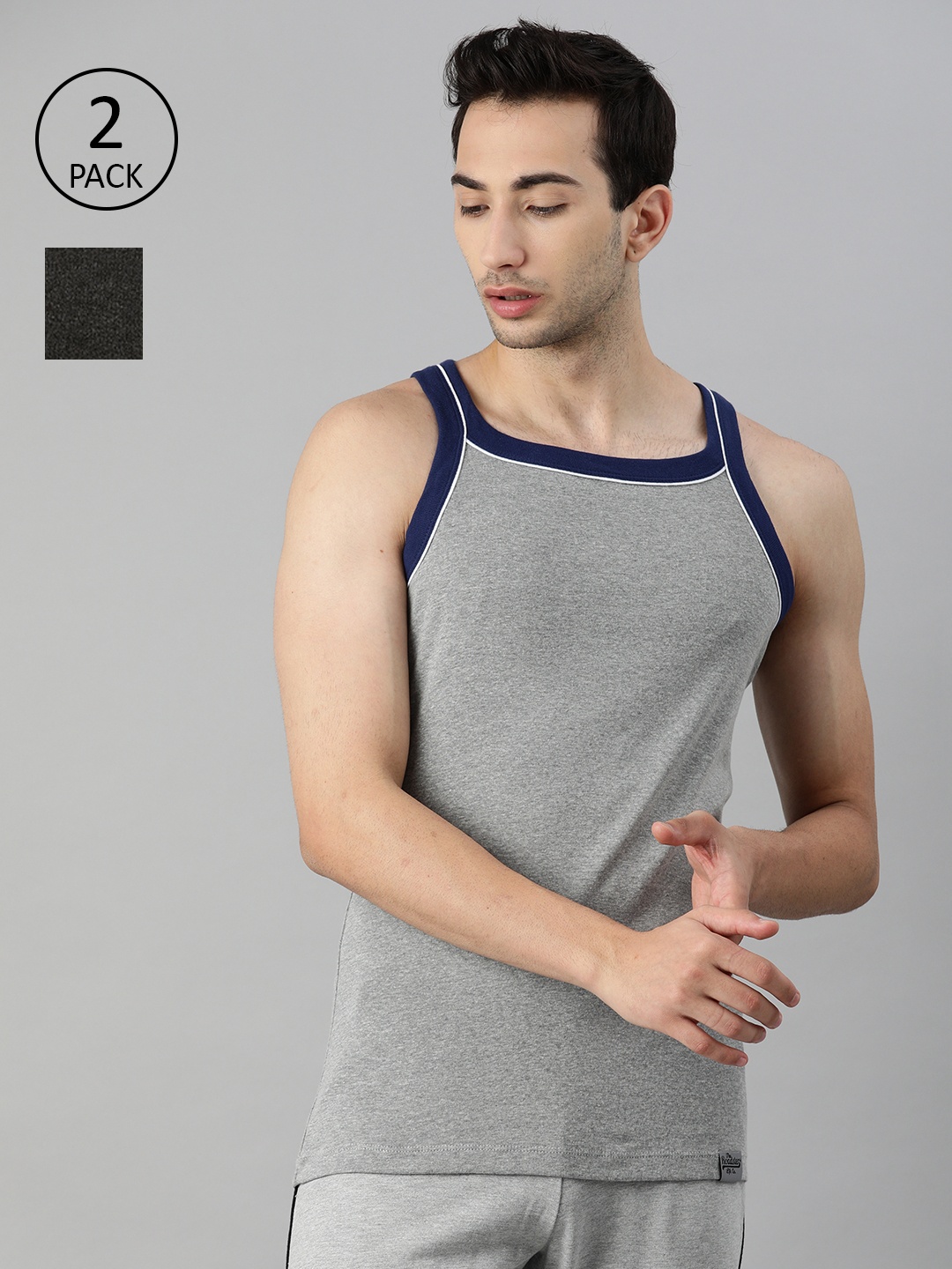 

Roadster Men Pack of 2 Innerwear Vests, Charcoal