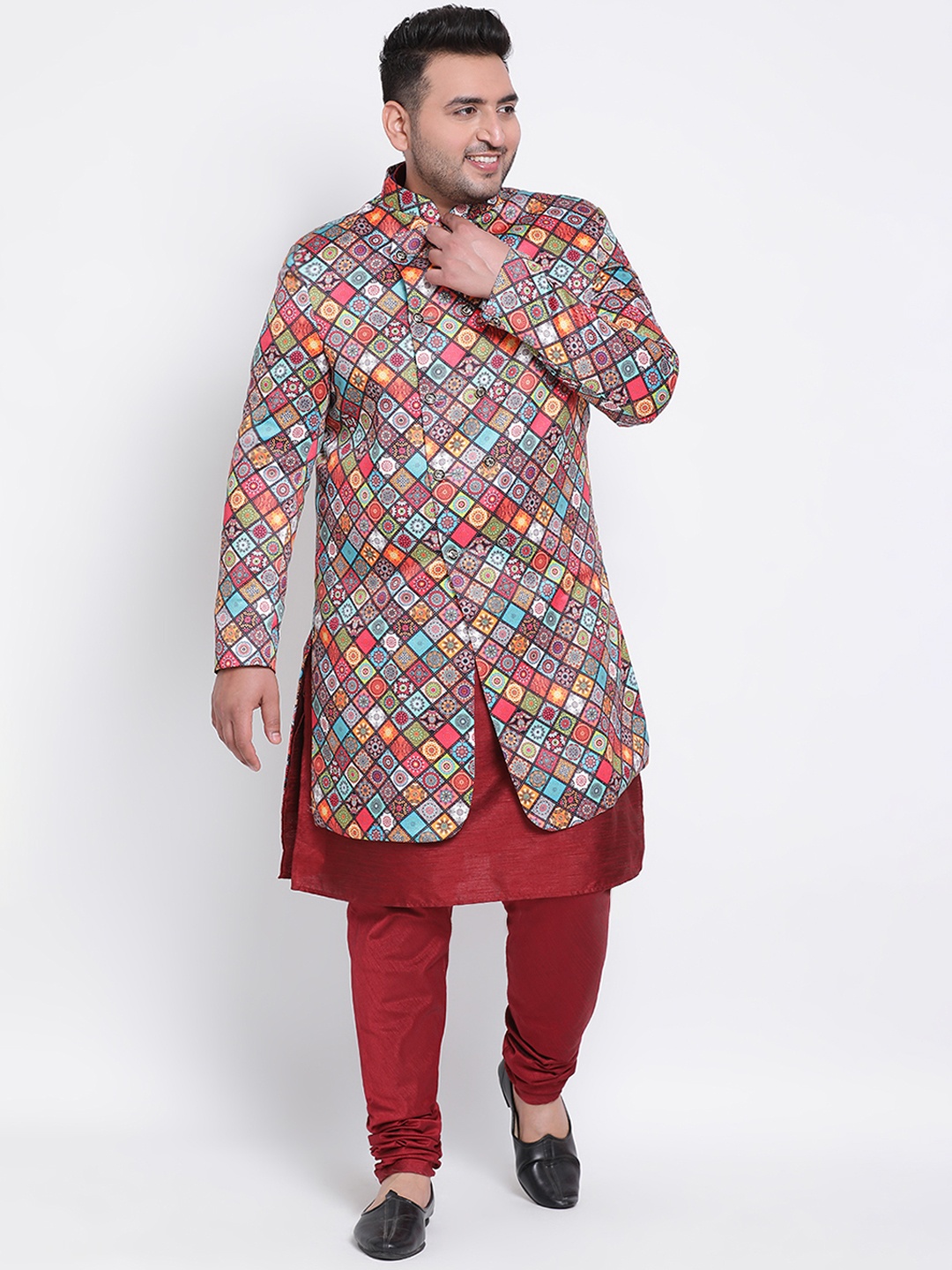 

hangup trend Men Plus Size Multicoloured Sherwani Set, Multi