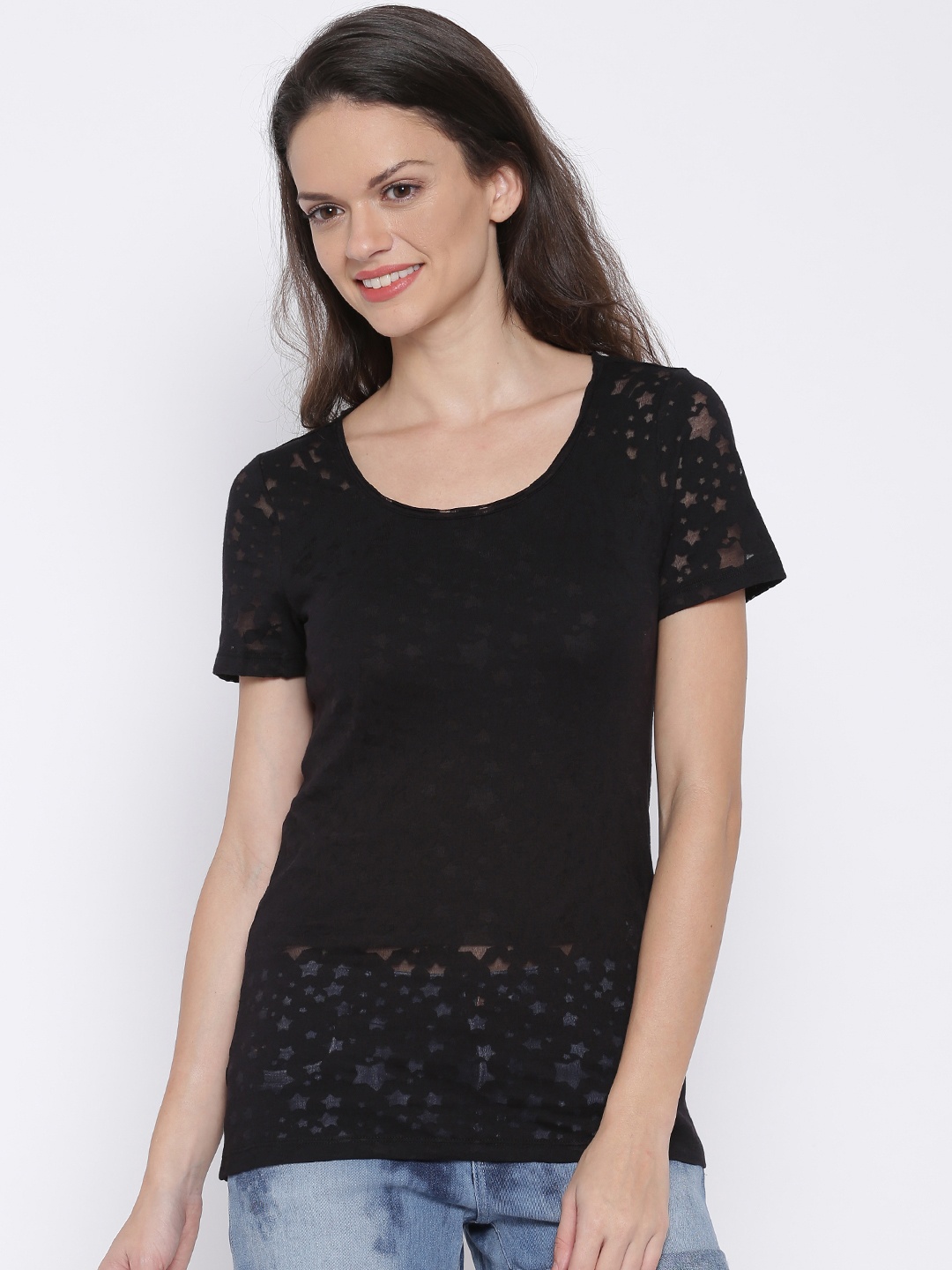 

ONLY Black Semi-Sheer T-shirt