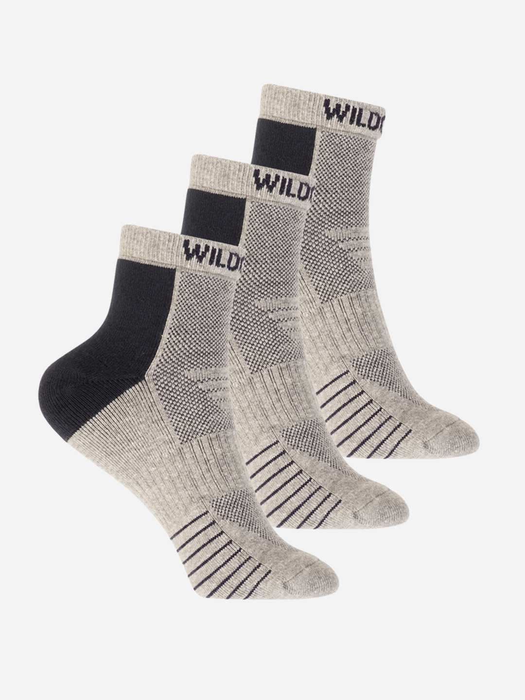 

Wildcraft Adults Grey & Black Pack of 3 Colourblocked Above Ankle Socks