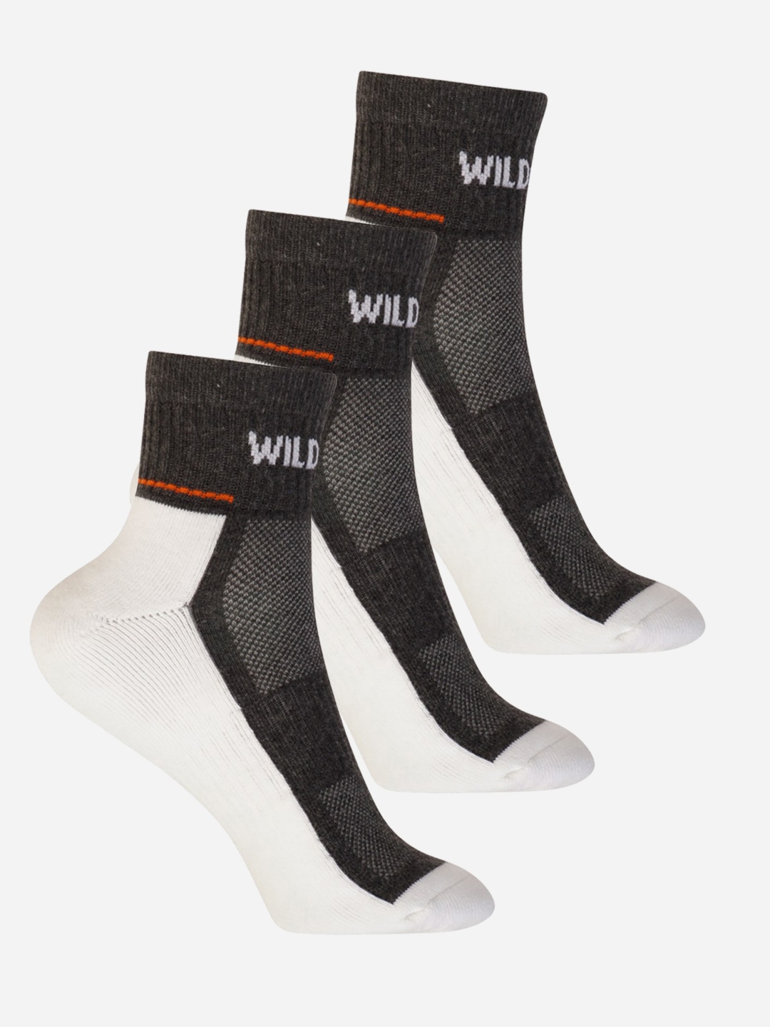 

Wildcraft Adults White & Charcoal Grey Pack of 3 Colourblocked Above Ankle Socks