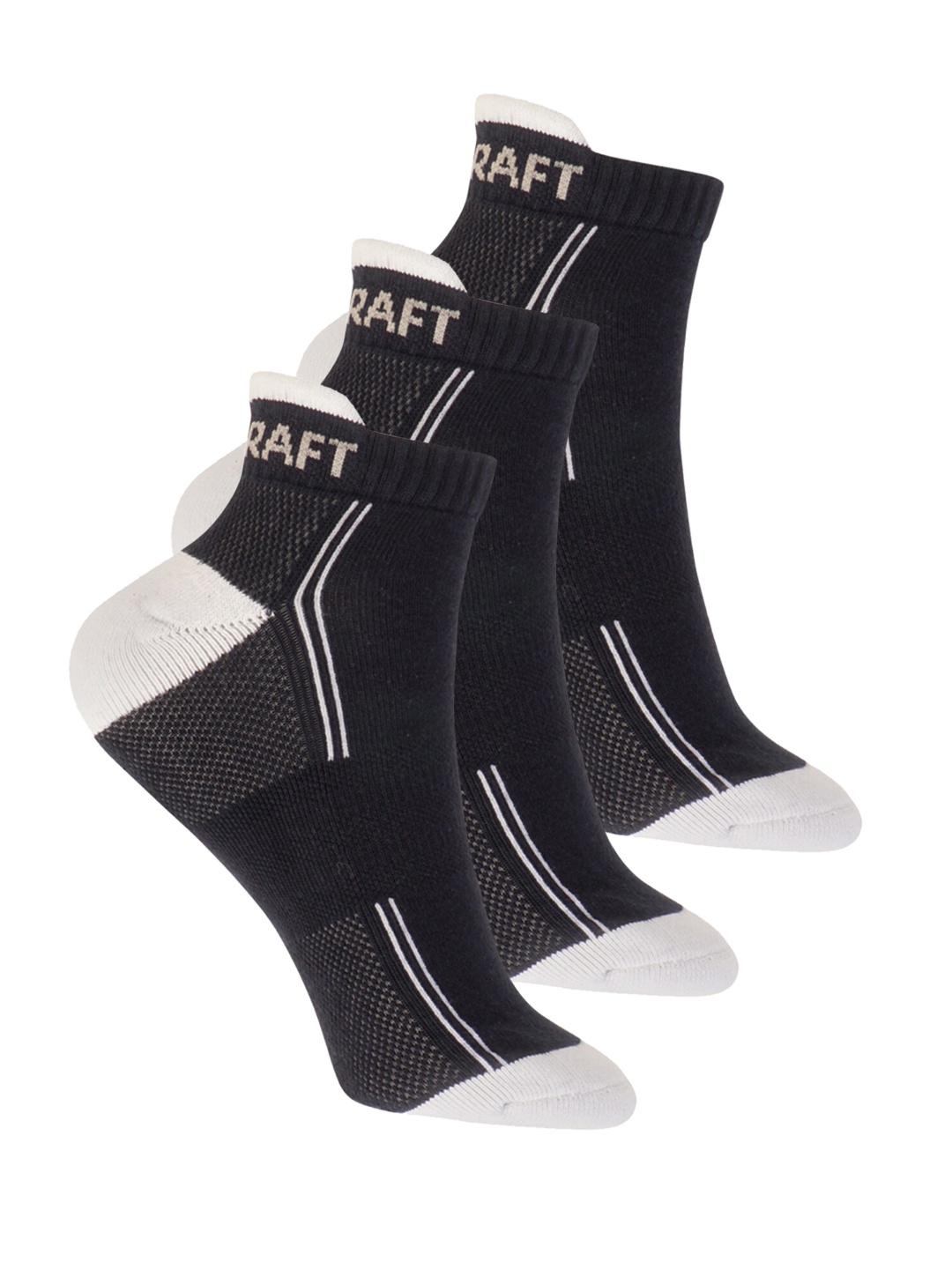 

Wildcraft Adults Navy Blue & White Pack of 3 Colourblocked Ankle Length Socks