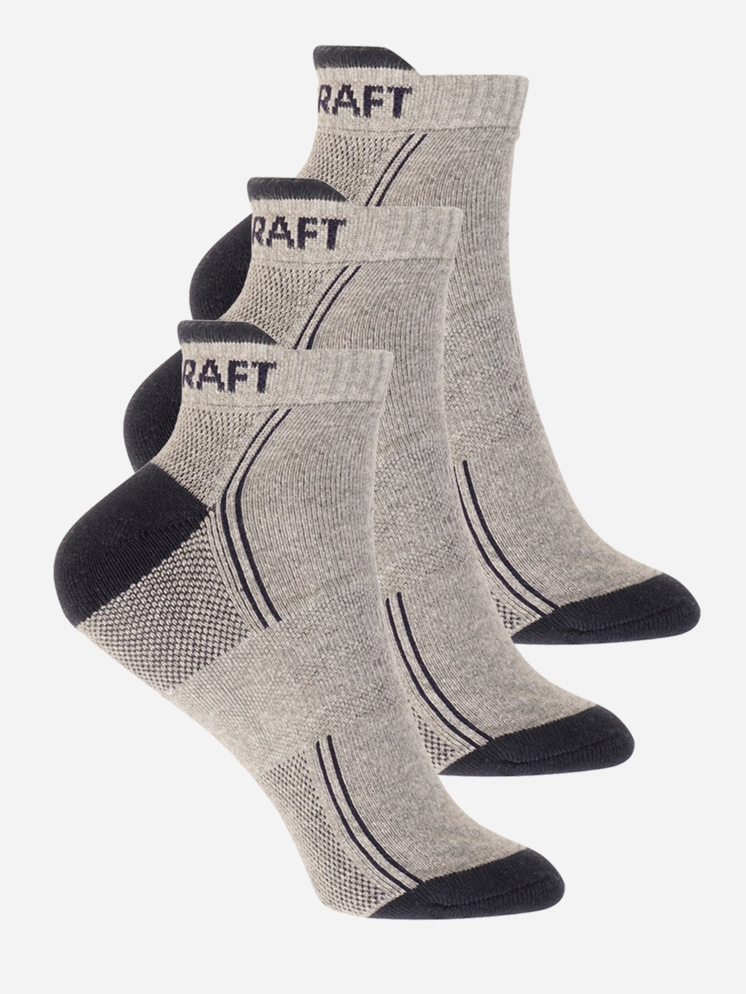 

Wildcraft Adults Grey & Navy Blue Pack of 3 Colourblocked Ankle Length Socks