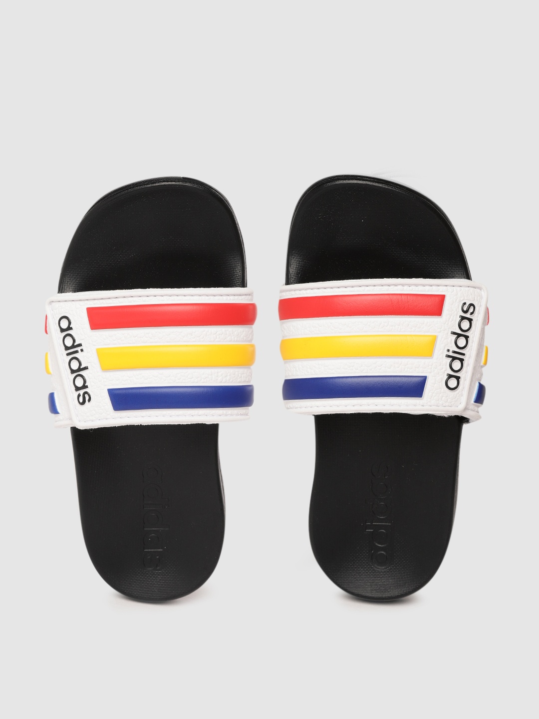 

ADIDAS Kids White & Red Striped Adilette Comfort ADJ K Sliders