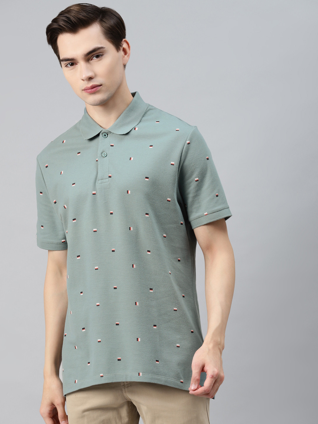 

Marks Spencer Men Green Pure Cotton Printed Polo Collar Pure Cotton T-shirt