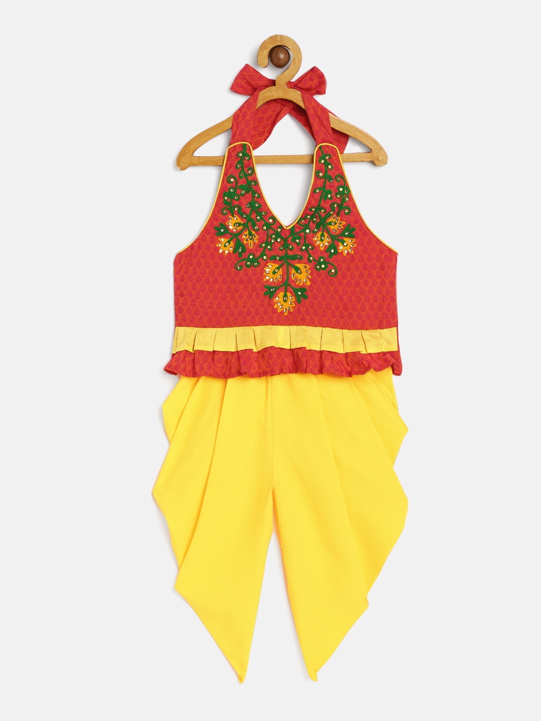 

Twisha Girls Orange & Yellow Embellished Top with Dhoti Pants