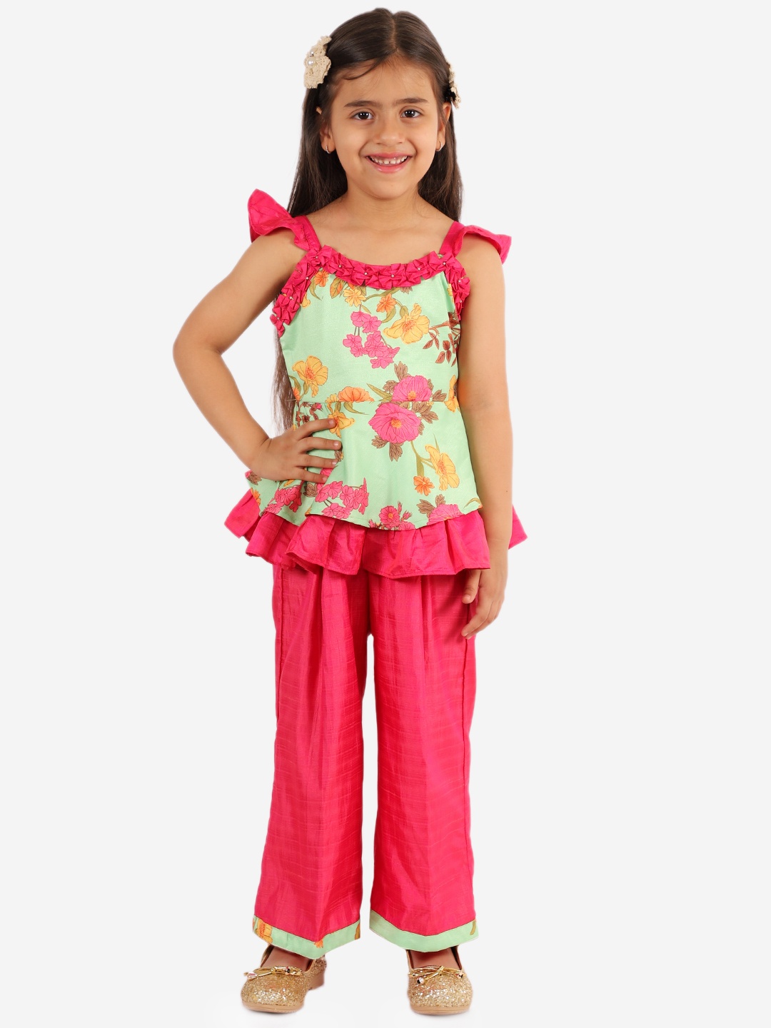 

Twisha Girls Green & Pink Printed Top with Palazzos