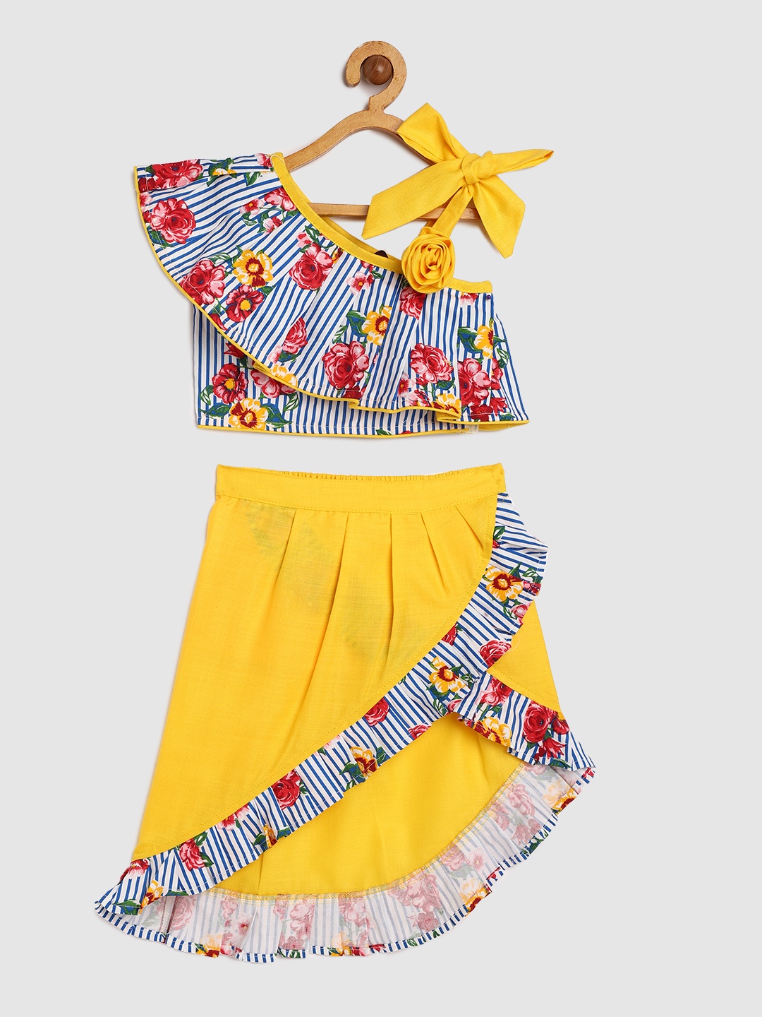 

Twisha Girls Yellow & White Striped Top with Skirt