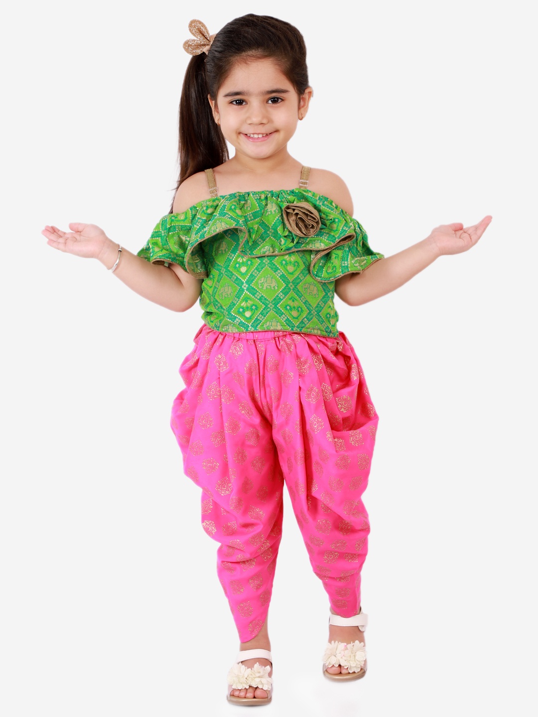 

Twisha Girls Green & Pink Printed Top with Dhoti Pants