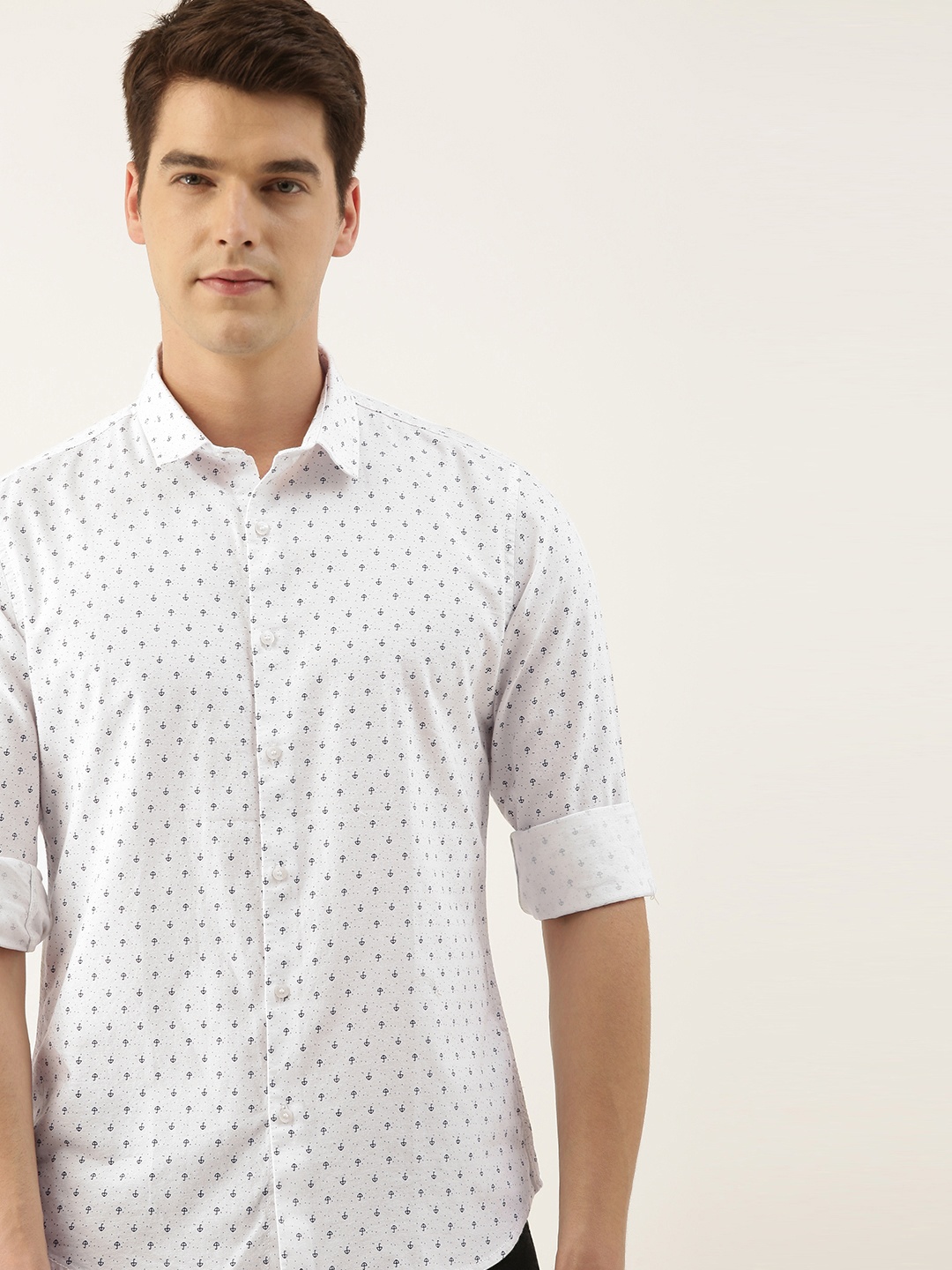 

ether Men White & Black Printed Casual Shirt