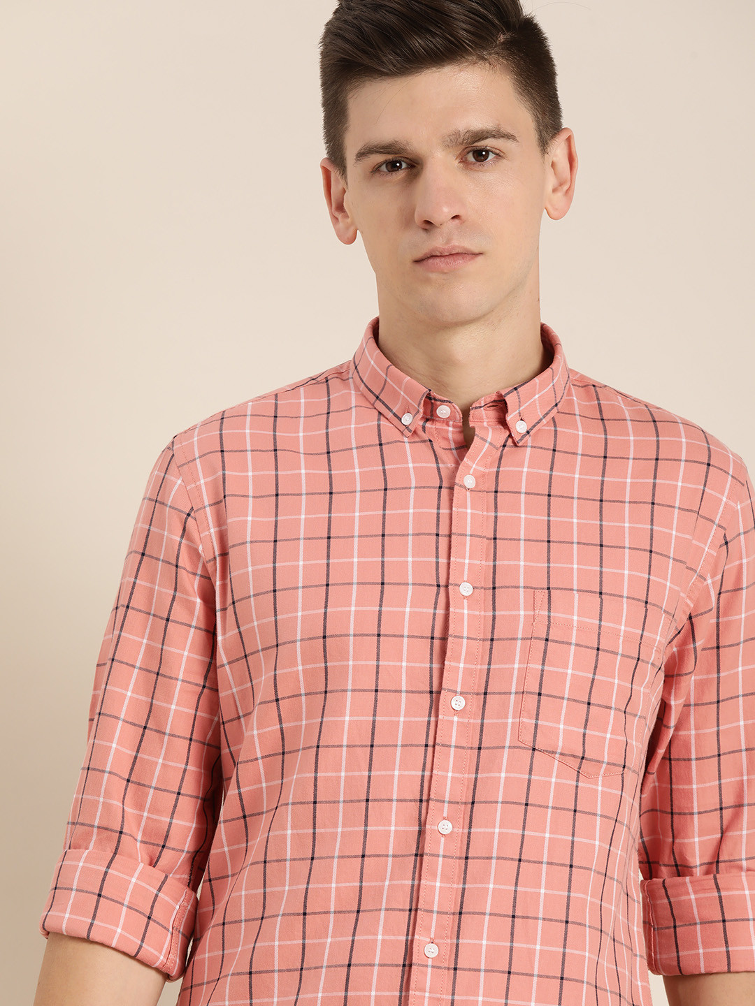 

ether Men Orange & Blue Checked Casual Shirt