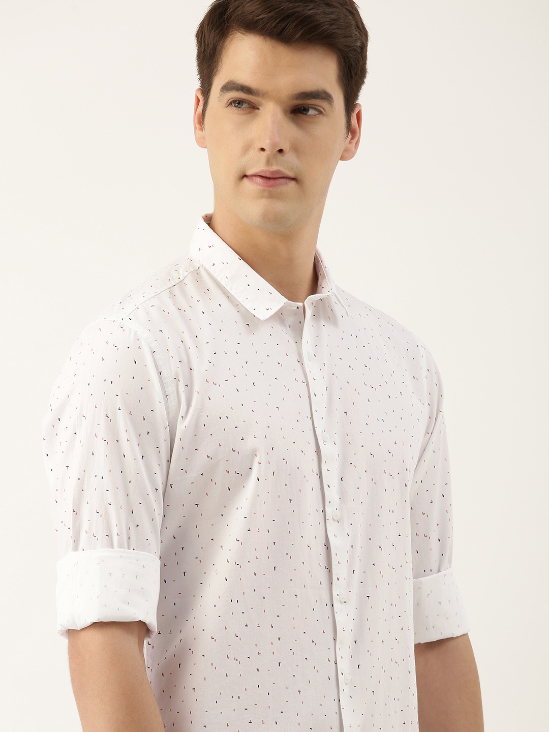 

ether Men White Printed Casual Shirt