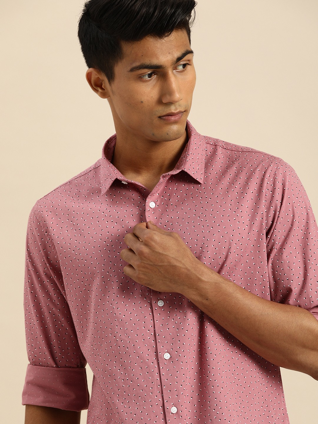 

ether Men Peach Printed Pure Cotton Casual Shirt, Pink