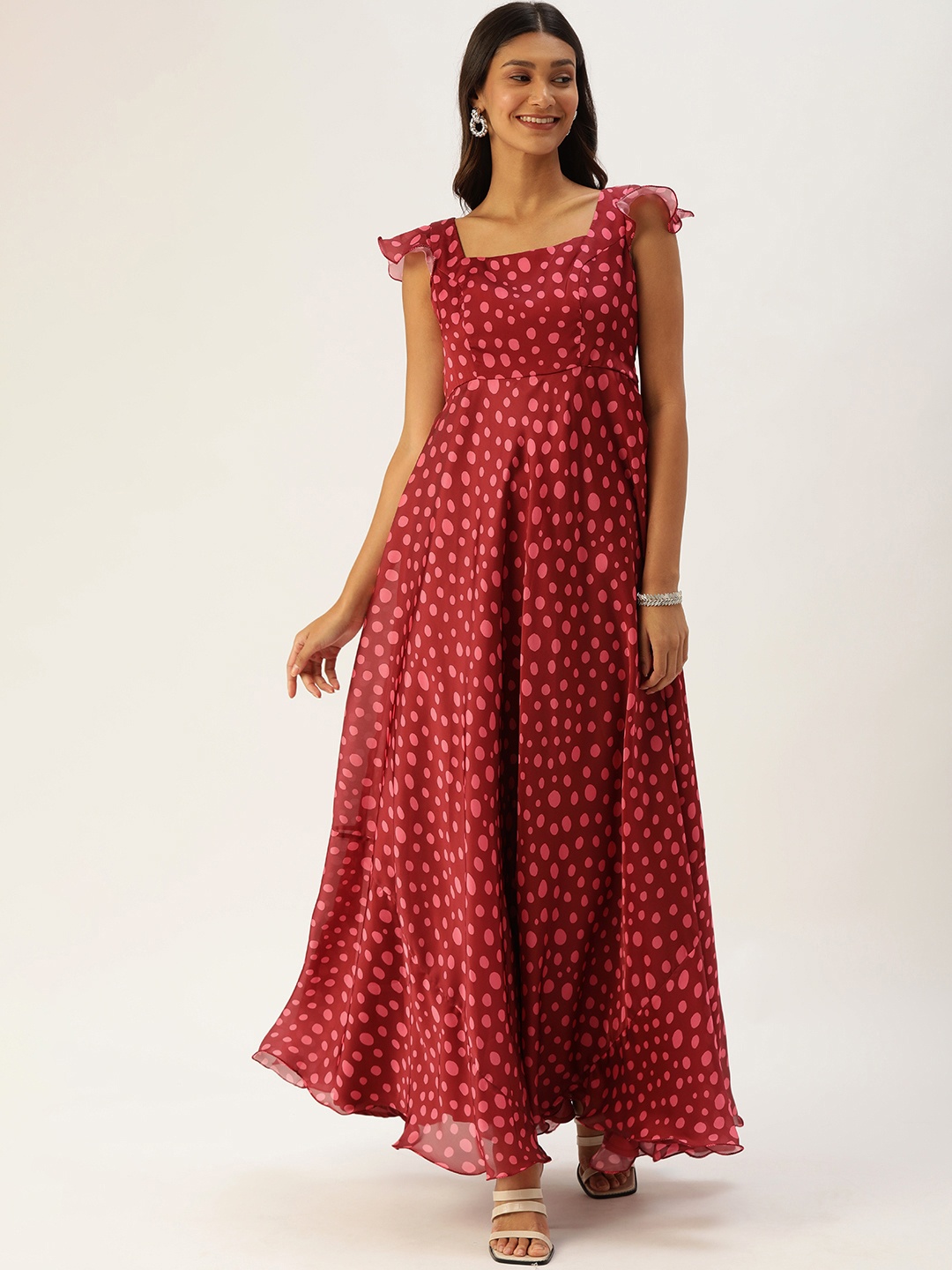 

Ethnovog Maroon Pink Made To Measure Satin Maxi Dress