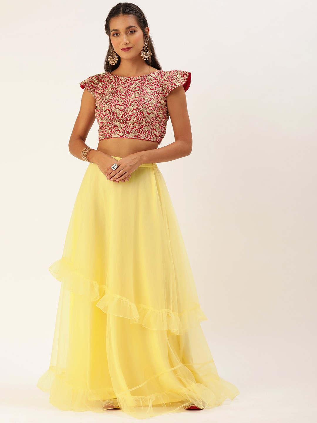 

Ethnovog Pink Yellow Embellished Made to Measure Lehenga