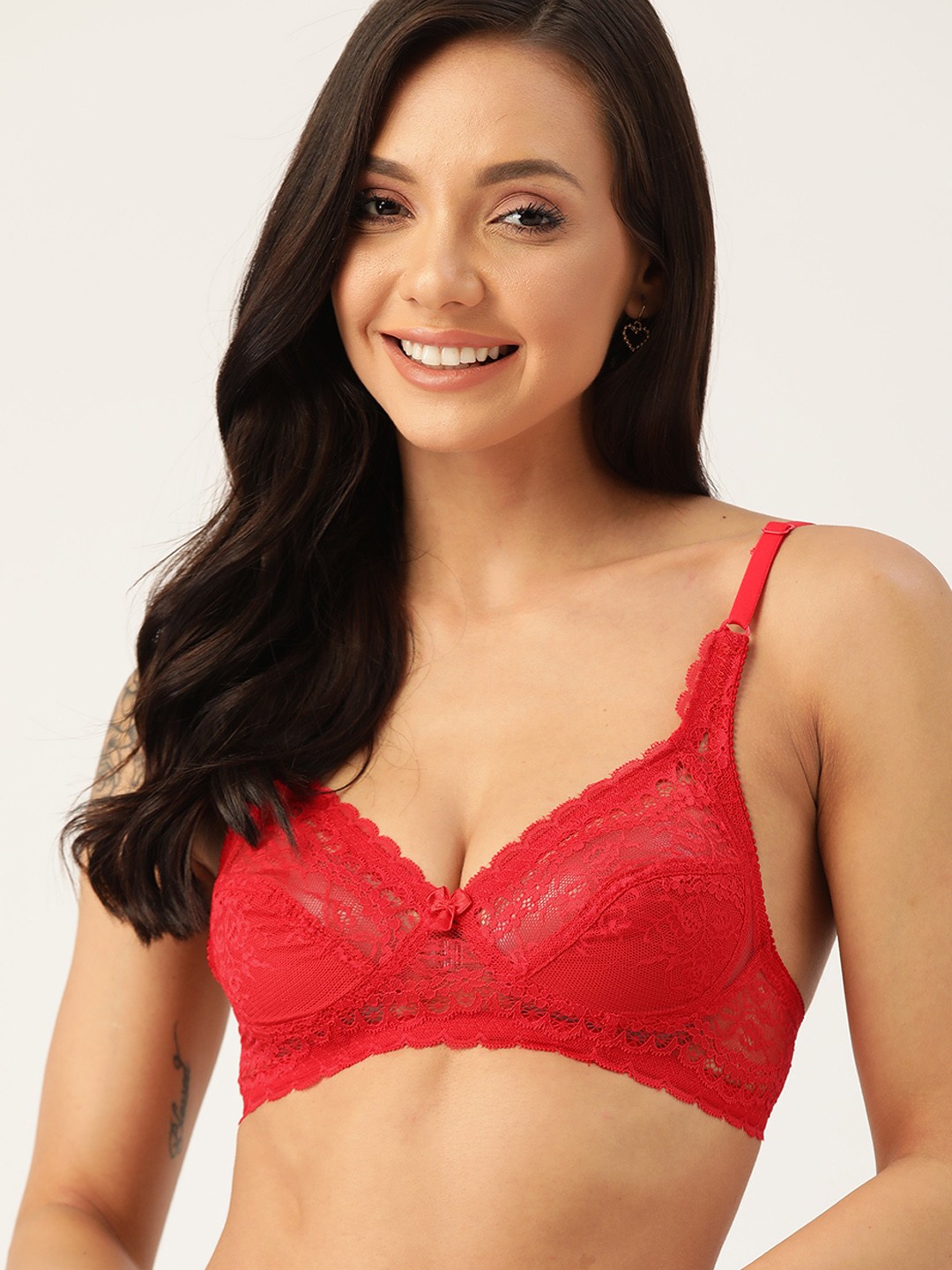 

DressBerry Red Floral Lace Bra Medium Coverage Everyday Bra DB-DR-BRA-023EA
