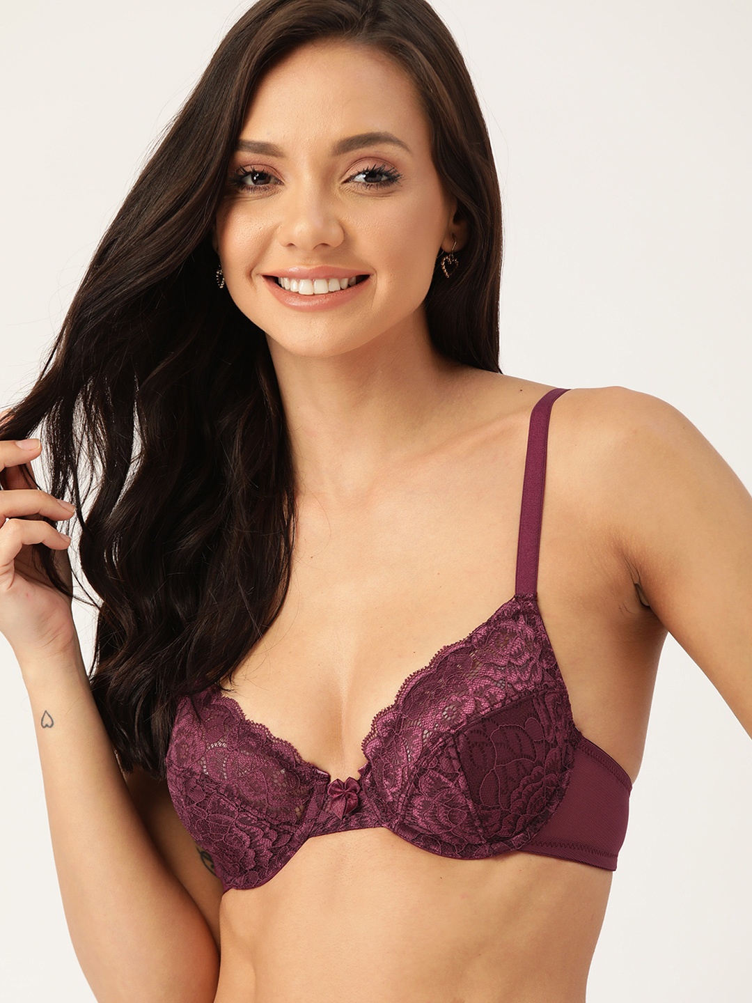 

DressBerry Burgundy Floral Lace Medium Coverage Underwired T-shirt Bra DB-2PP-BRA-02F