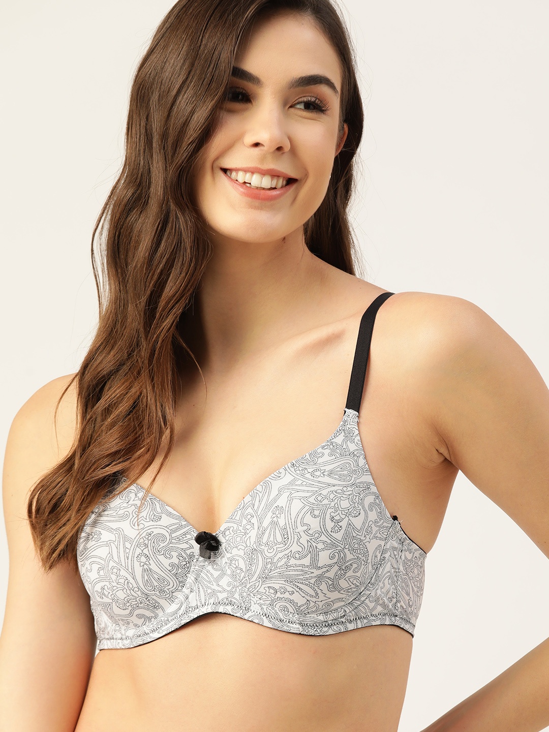 

DressBerry White & Black Floral Medium Coverage Lightly Padded T-shirt Bra DB-DR-BRA-023EA