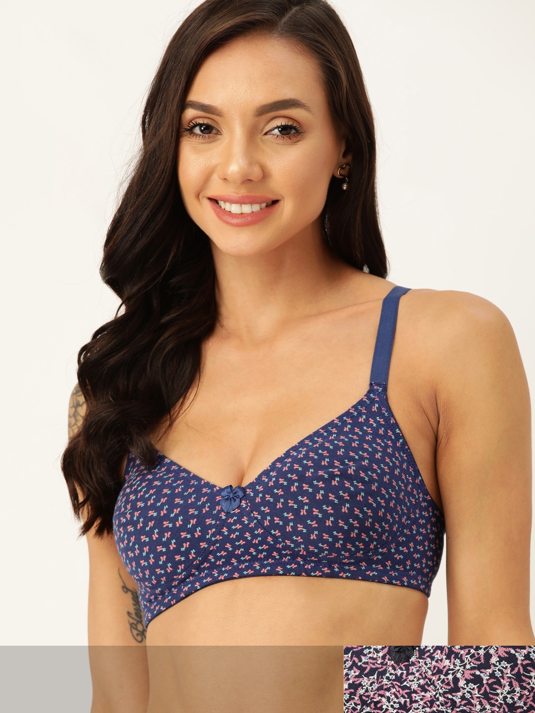 

DressBerry Pack of 2 Printed T-shirt Bras - Full Coverage, Blue
