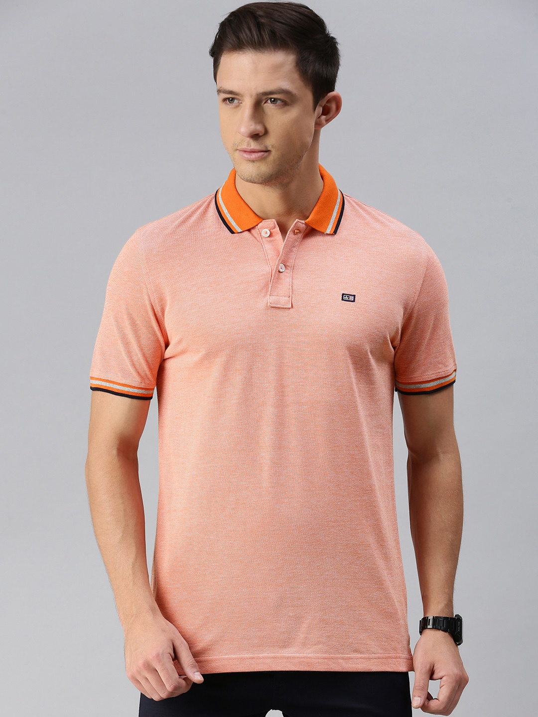 

Arrow Sport Men Orange Checked Polo Collar Pure Cotton T-shirt