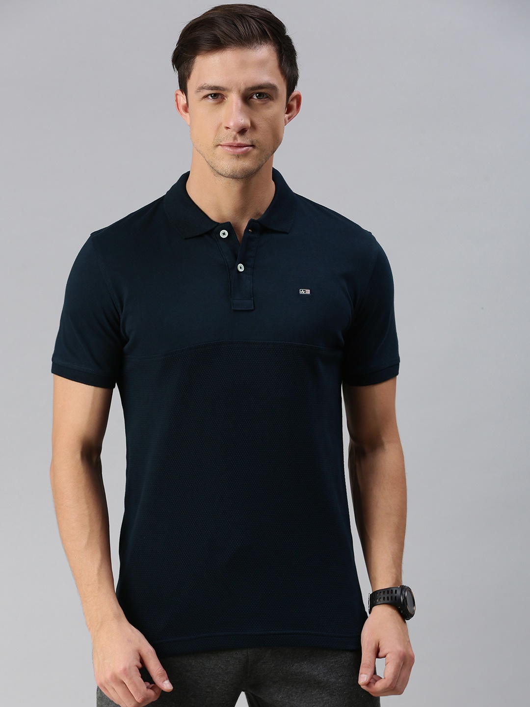 

Arrow Sport Men Navy Blue Polo Collar Pure Cotton T-shirt