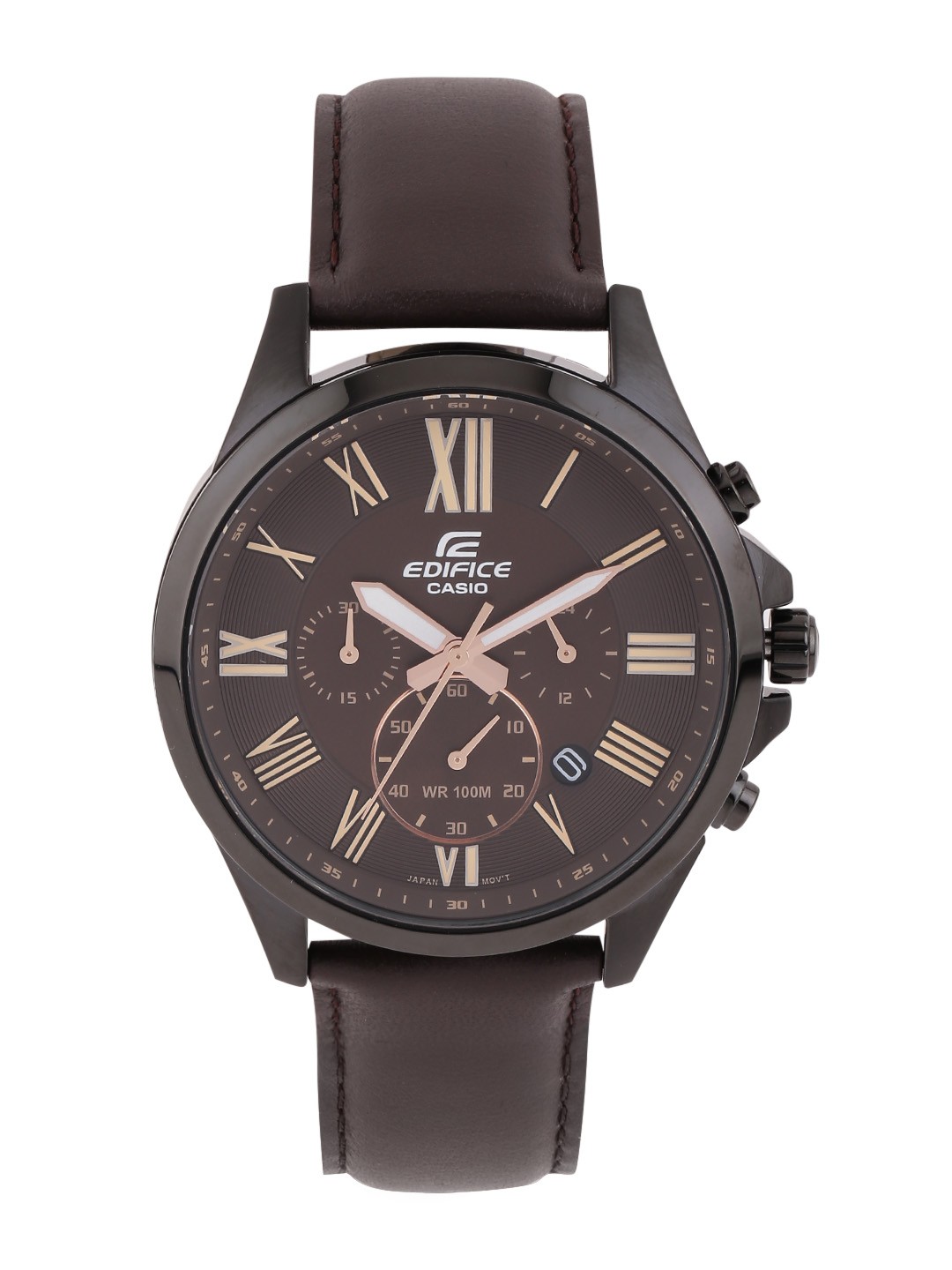 

CASIO Men EDifice EFV-500BL-1AVUDF Brown Analog Dial Black Leather Band Watch EX316, Coffee brown