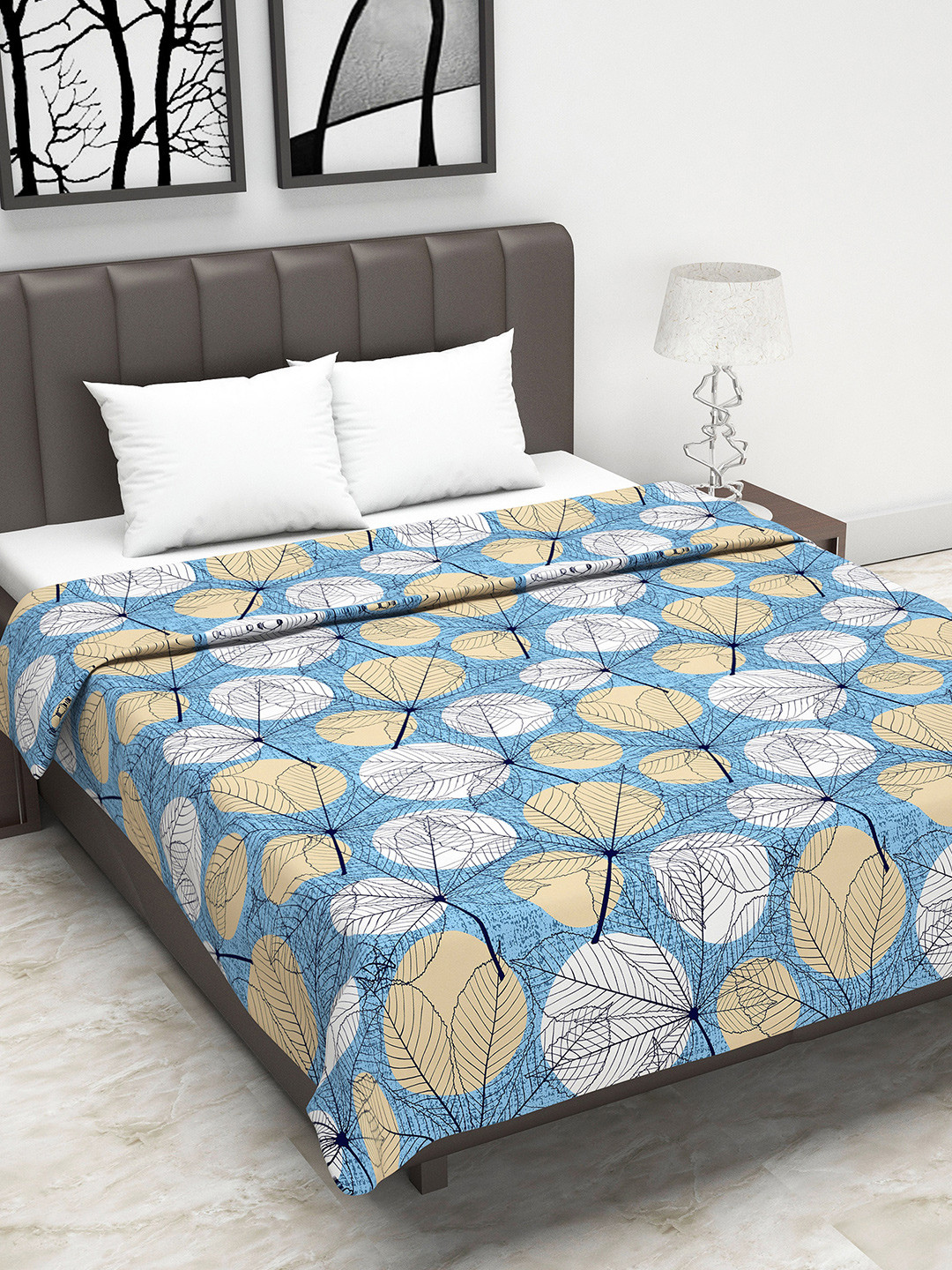 

Divine Casa Blue & White Floral AC Room 110 GSM Double Bed Dohar
