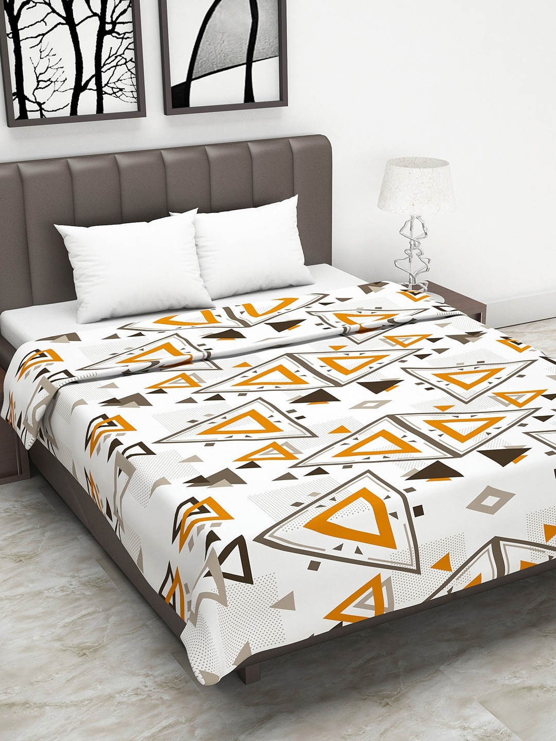 

Divine Casa White & Brown Geometric AC Room 110 GSM Double Bed Reversible Dohar