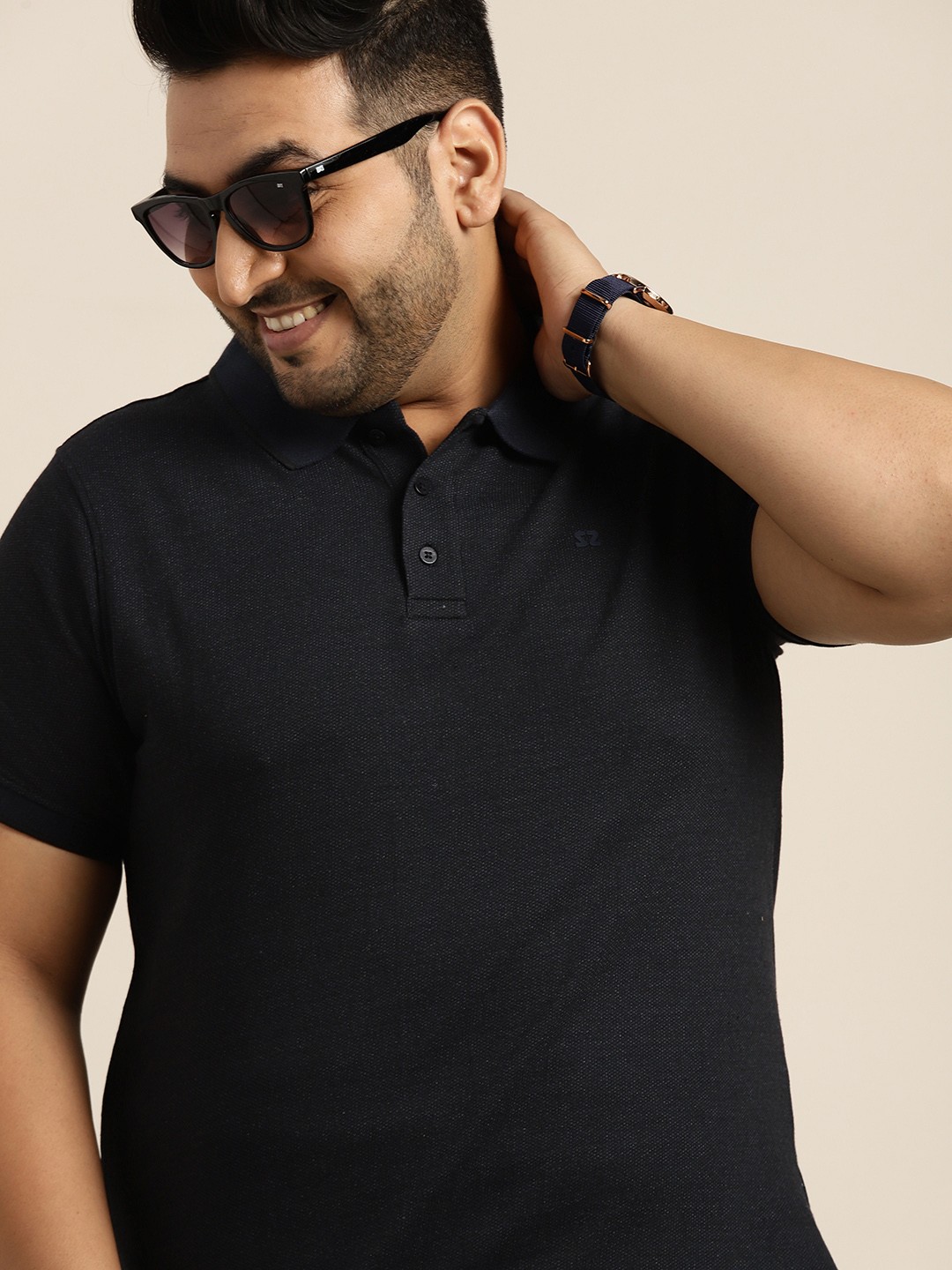 

Sztori Men Plus Size Black Solid Polo Collar T-shirt