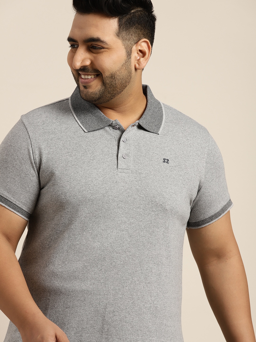 

Sztori Men Plus Size Grey Melange Polo Collar T-shirt