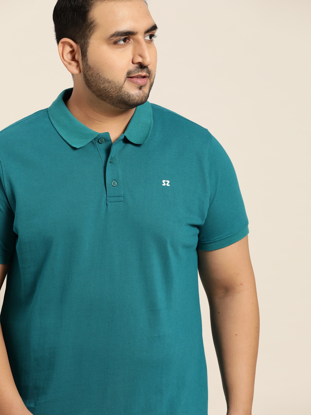 

Sztori Men Plus Size Teal Blue Polo Collar T-shirt