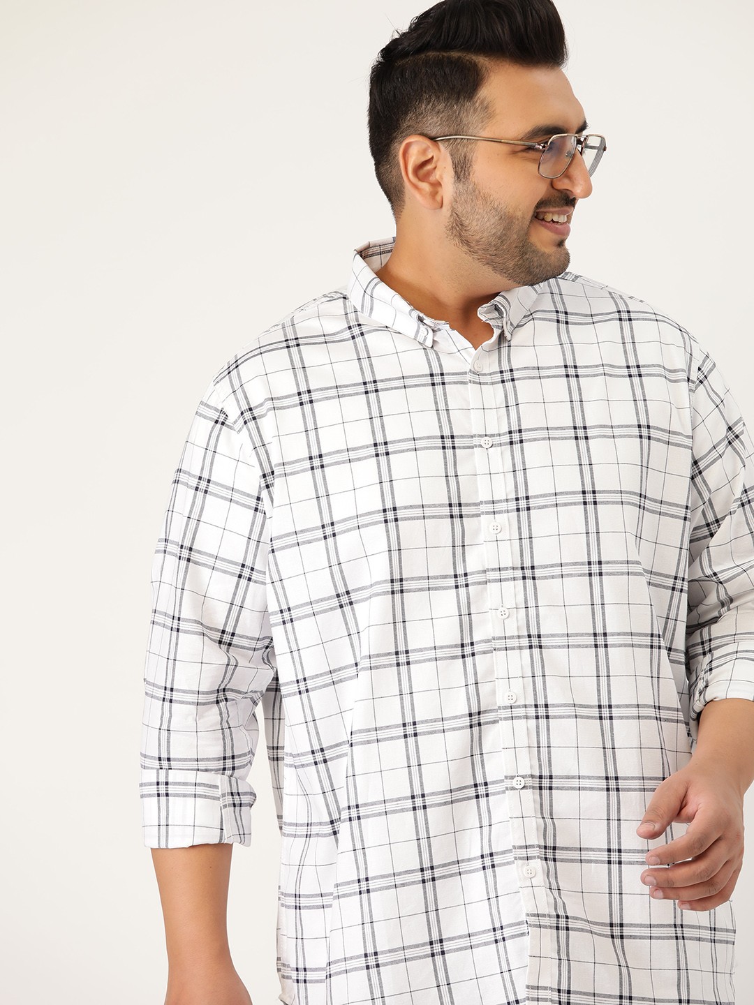 

Sztori Men Plus Size White Tartan Checks Checked Casual Shirt