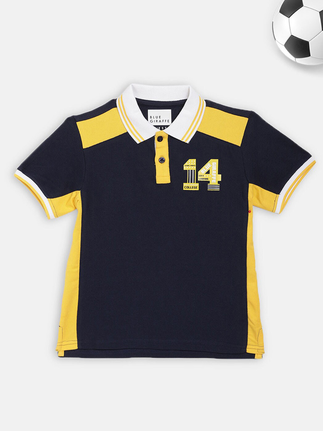 

Blue Giraffe Boys Navy Blue & Yellow Cotton Solid Polo Collar T-shirt
