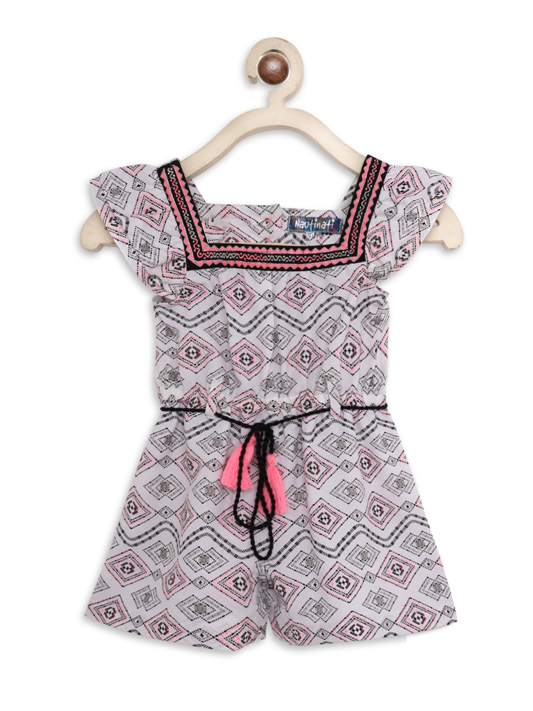 

Nauti Nati Girls Grey & Pink Printed Playsuit