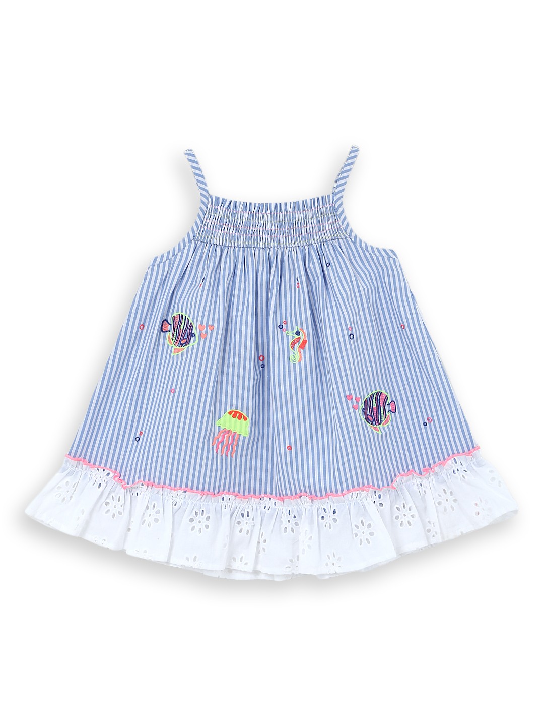 

Nauti Nati Girls Blue Striped Emboidered A-Line Dress