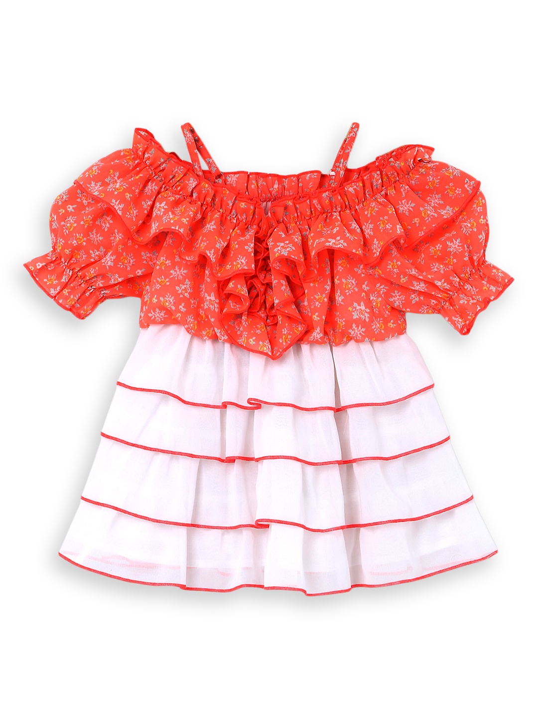 

Nauti Nati Girls Pink Self Design A-Line Dress