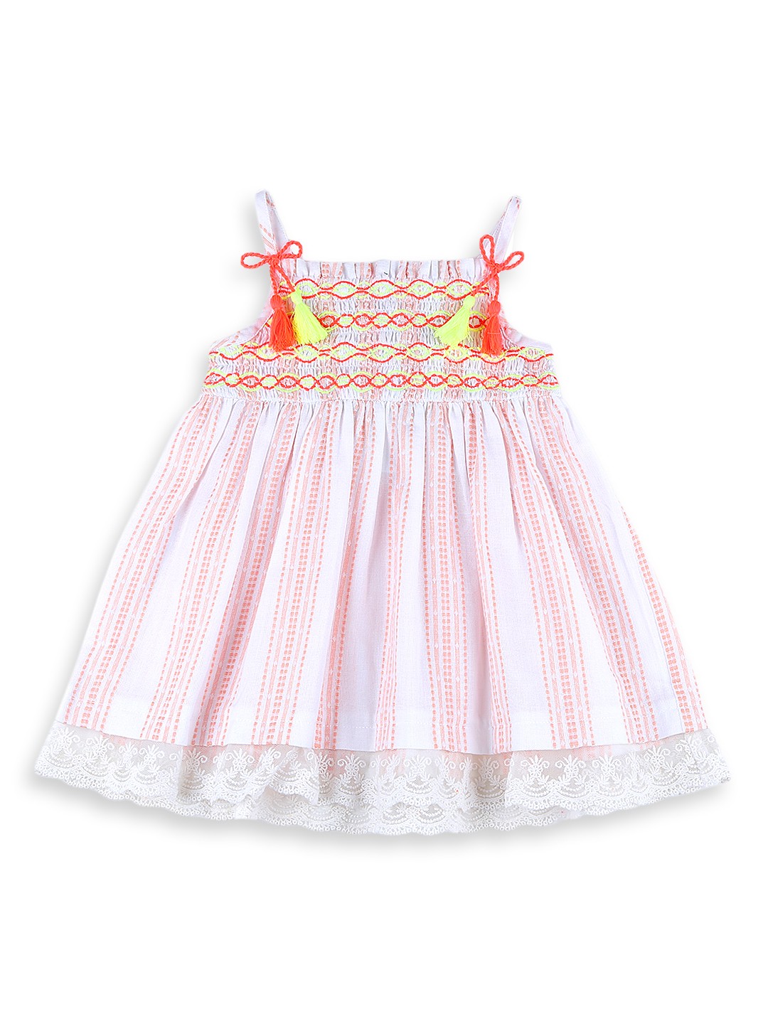

Nauti Nati Girls Peach-Coloured Striped Fit and Flare Dress