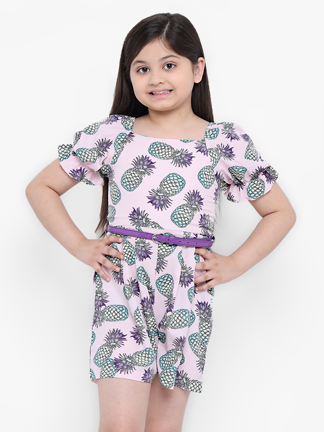 

Natilene Girls Lavender & Green Printed Playsuit