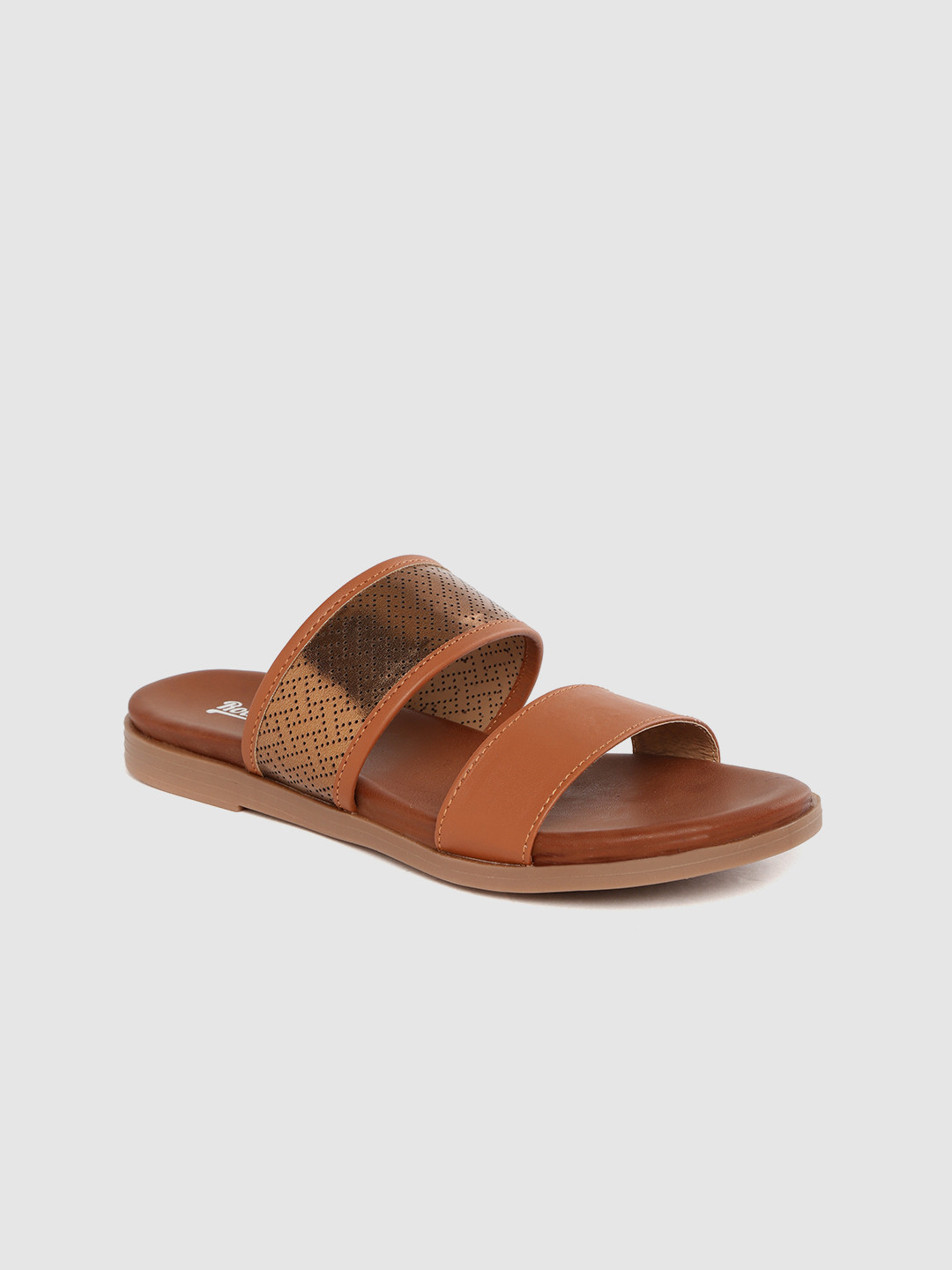 

Roadster Women Brown & Gold-Toned Laser Cut Open Toe Flats