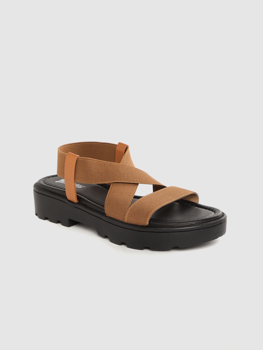 

Roadster Women Tan Brown Solid Open Toe Flats with Criss-Cross Detail
