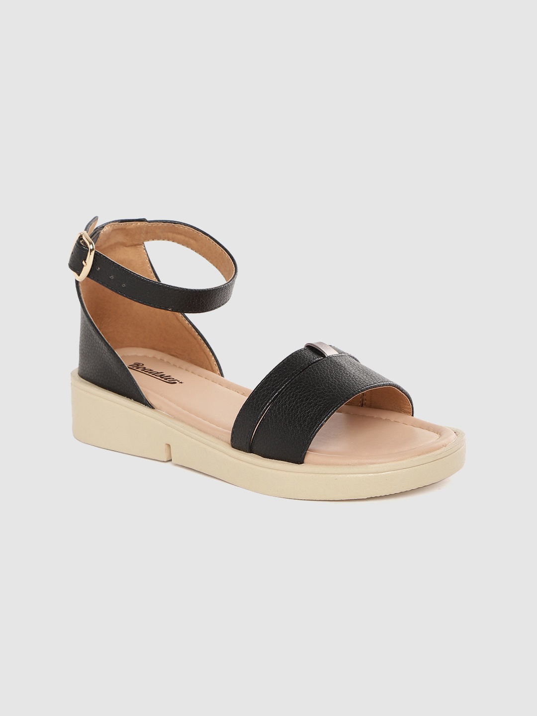 

Roadster Women Black Solid Mid-Top Open Toe Flats